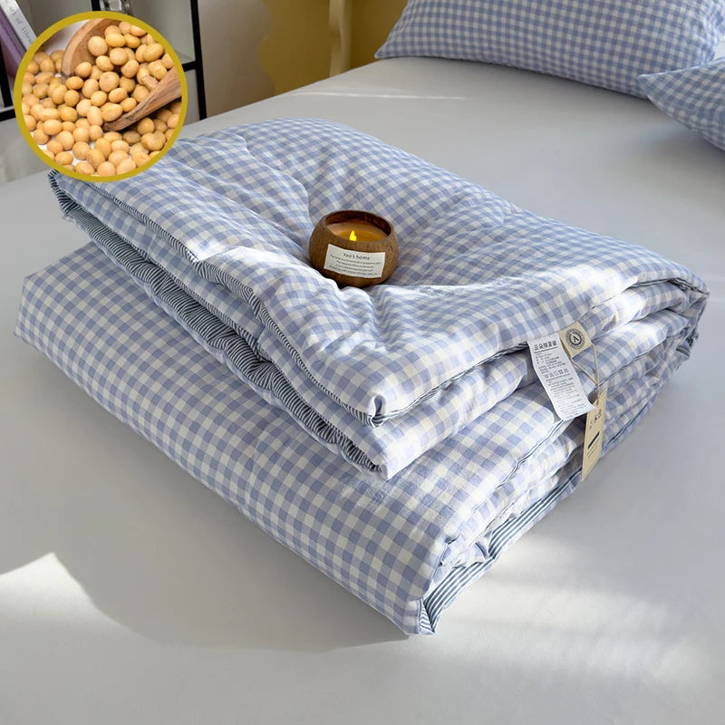 Nordic Style All-Season Cotton Comforter – Lightweight Soybean Fiber Duvet | Single, Double, Queen & King