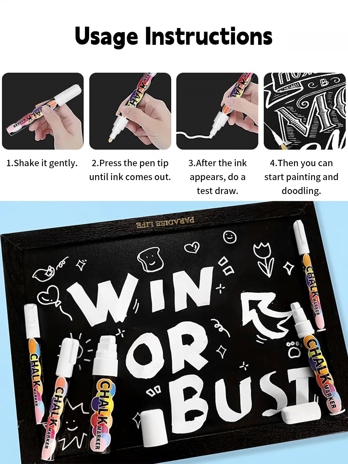White Liquid Chalk Marker Pen — Erasable, Dust-Free, Water-Based