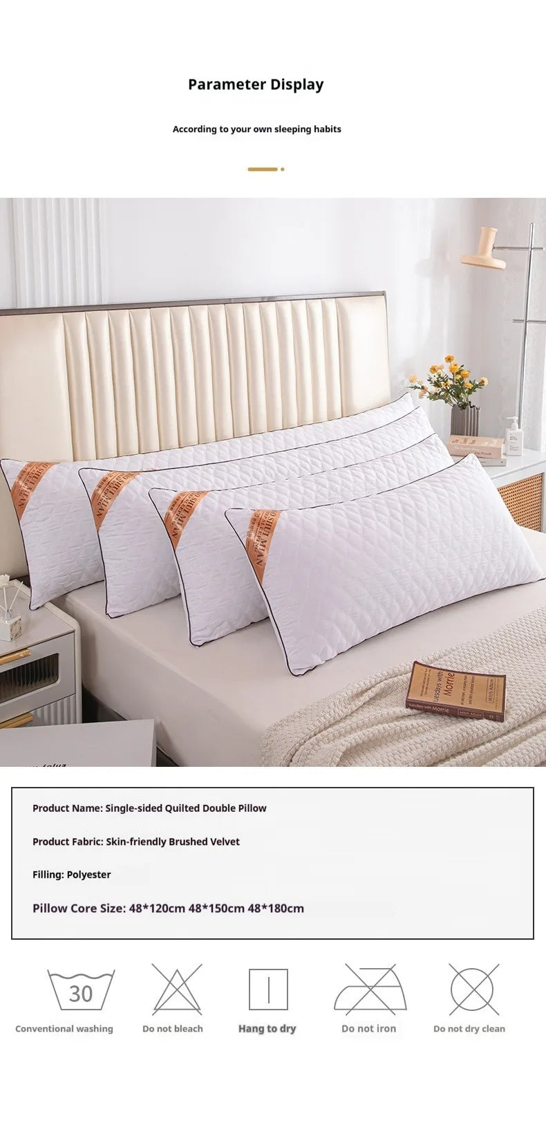 White Long Body Pillow Insert – Soft Polyester Fill, 4 Sizes (48x100 to 48x180cm)
