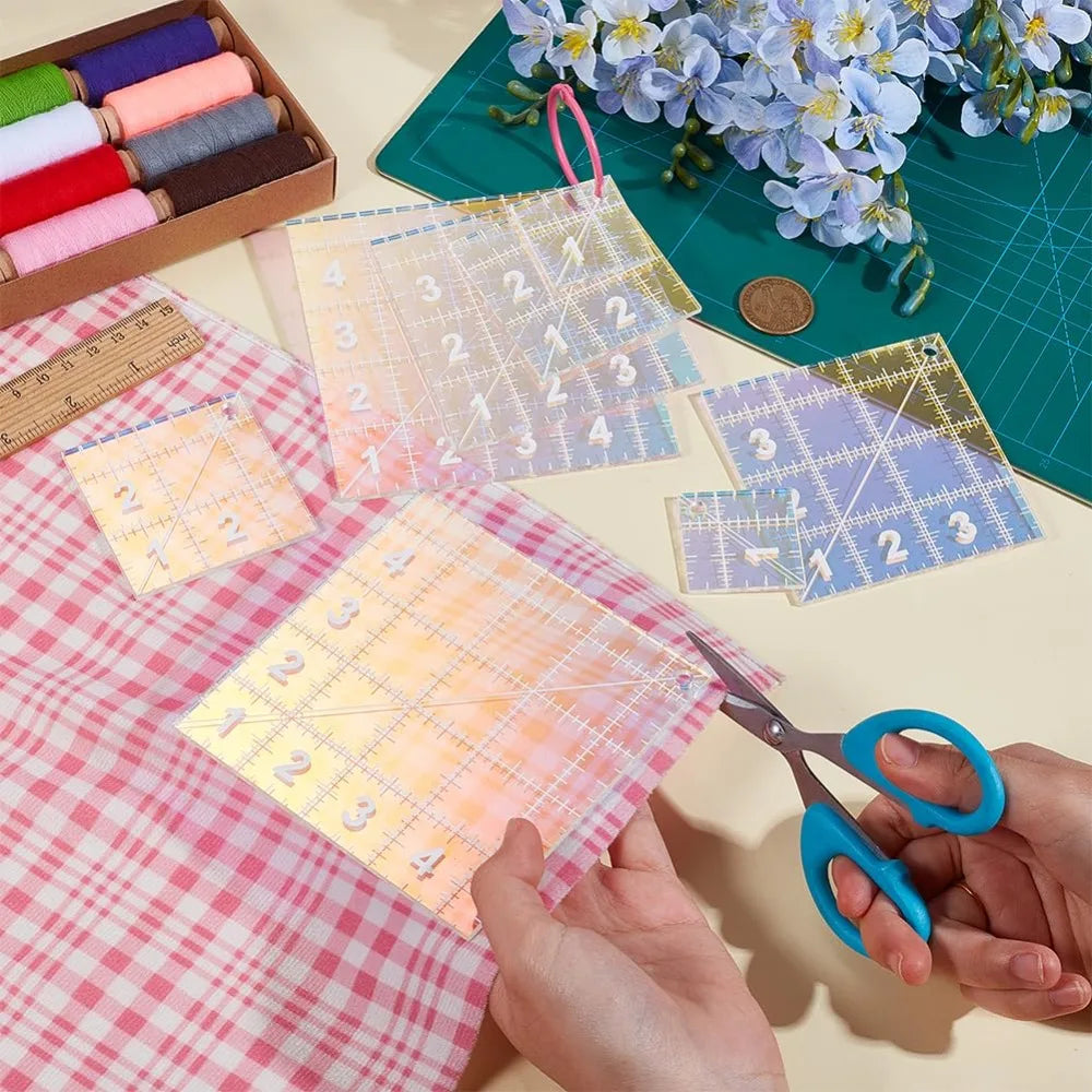 4-Size Acrylic Square Quilting Template Set with Binder Rings