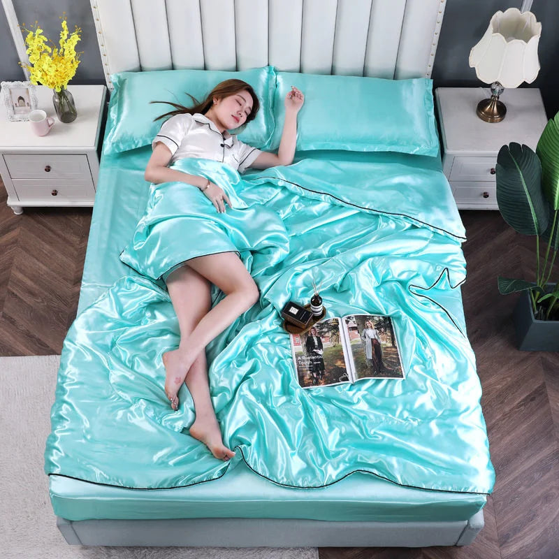 Luxury Satin Patchwork Quilt – Silky Soft, Spring & Summer Comforter, 4 Sizes