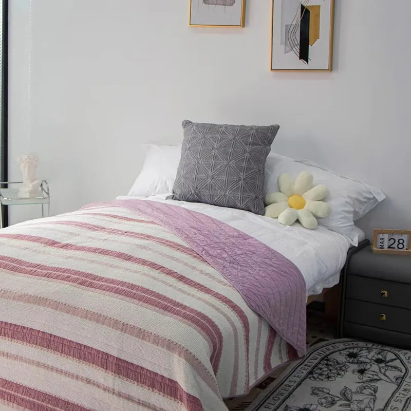 Waffle Weave Cotton Quilted Throw Blanket | All-Season | 200×230cm | White & Purple | Customizable