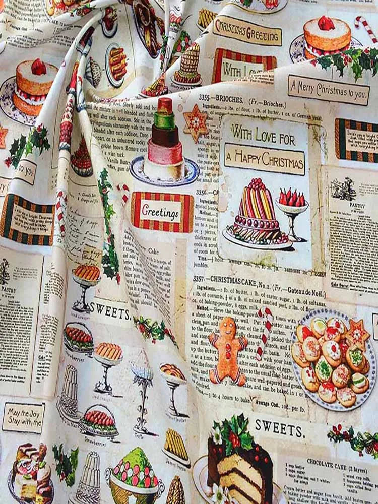 Vintage Newspaper & Map Print 100% Cotton Fabric | 110cm Wide | Sold by the Half Meter