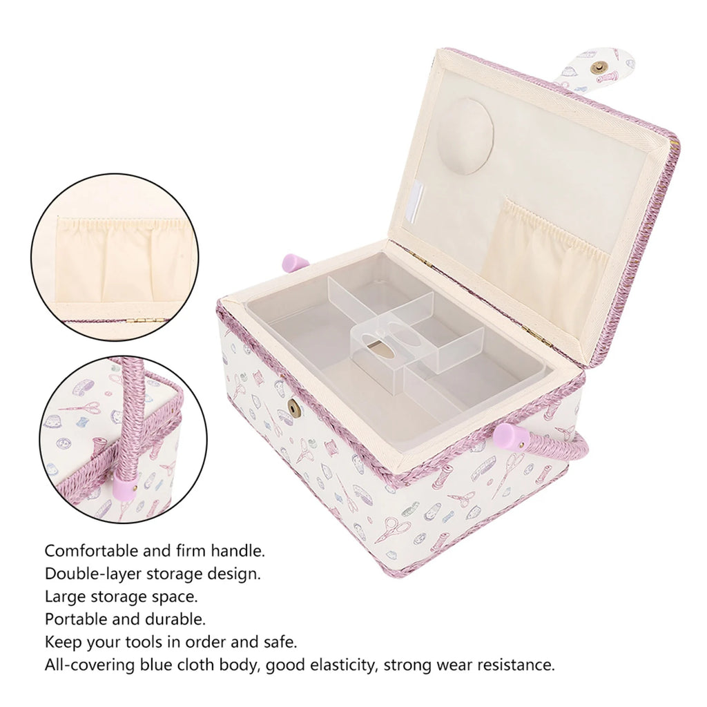Vintage Sewing Basket Household Fabric Craft Thread Needle Storage Box Organizer