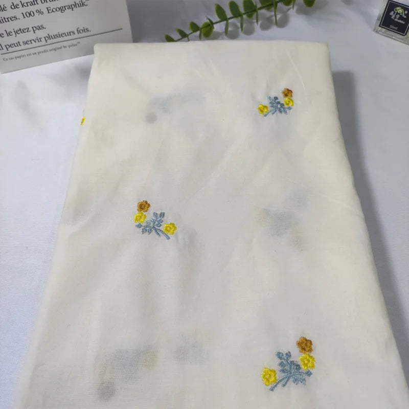Embroidered Small Flower 100% Cotton Fabric — 130cm Wide | Thin & Soft
