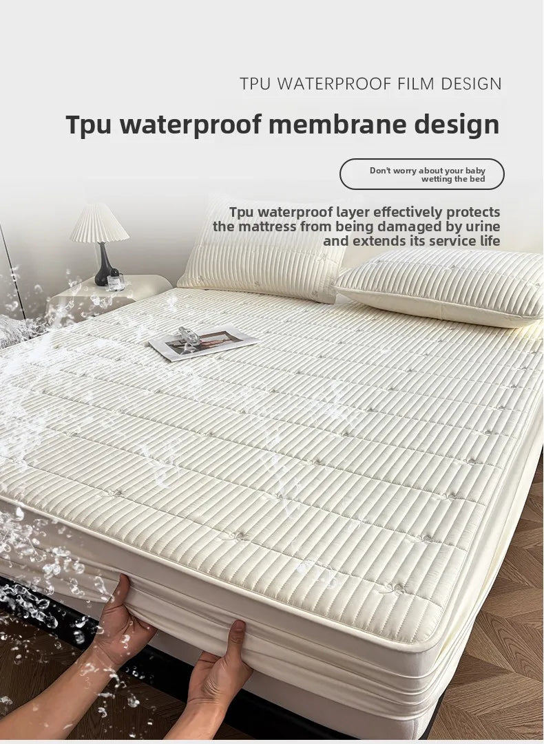 Waterproof Quilted Mattress Protector – 360° Deep Pocket, TPU Waterproof, Breathable Microfiber, Single to Super King