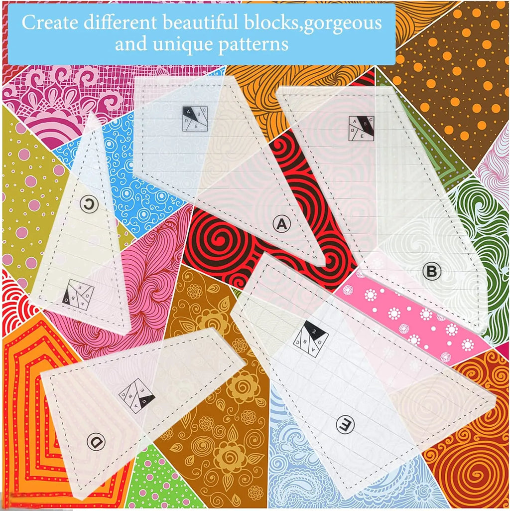 5-Piece Acrylic Quilting Ruler Template Set - DIY Patchwork & Cutting Templates