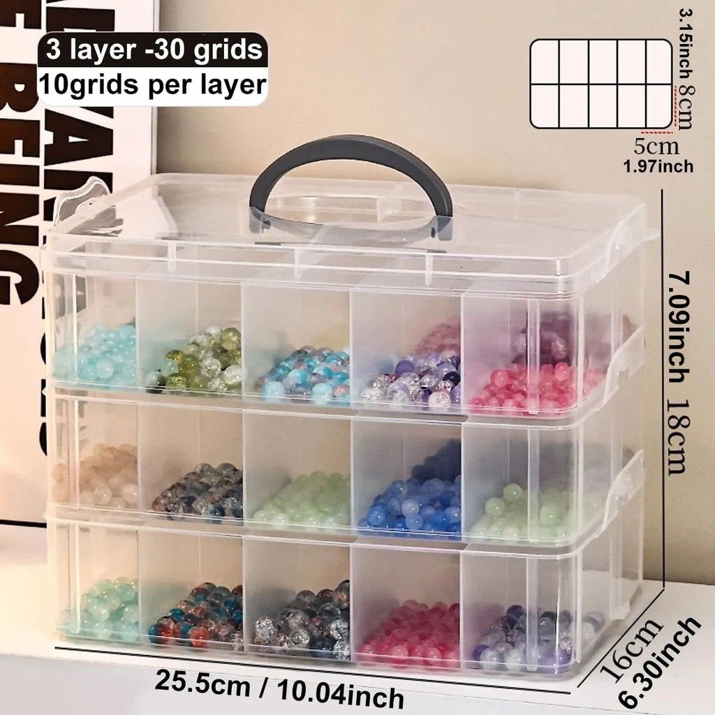 HOMEFISH 3-Layer Transparent Storage Box Stackable Storage Box Portable Craft Bead Plastic Box Jewelry Storage Box Storage Tray