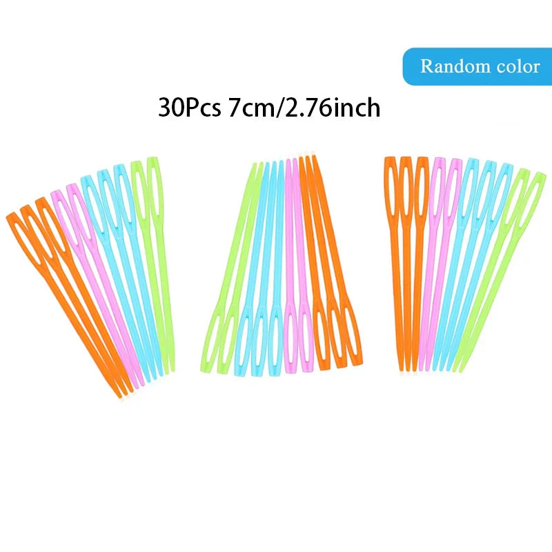 Agujas de coser de plástico de ojo grande, 30 unidades – Agujas coloridas de seguridad para enlazar y para lana para manualidades