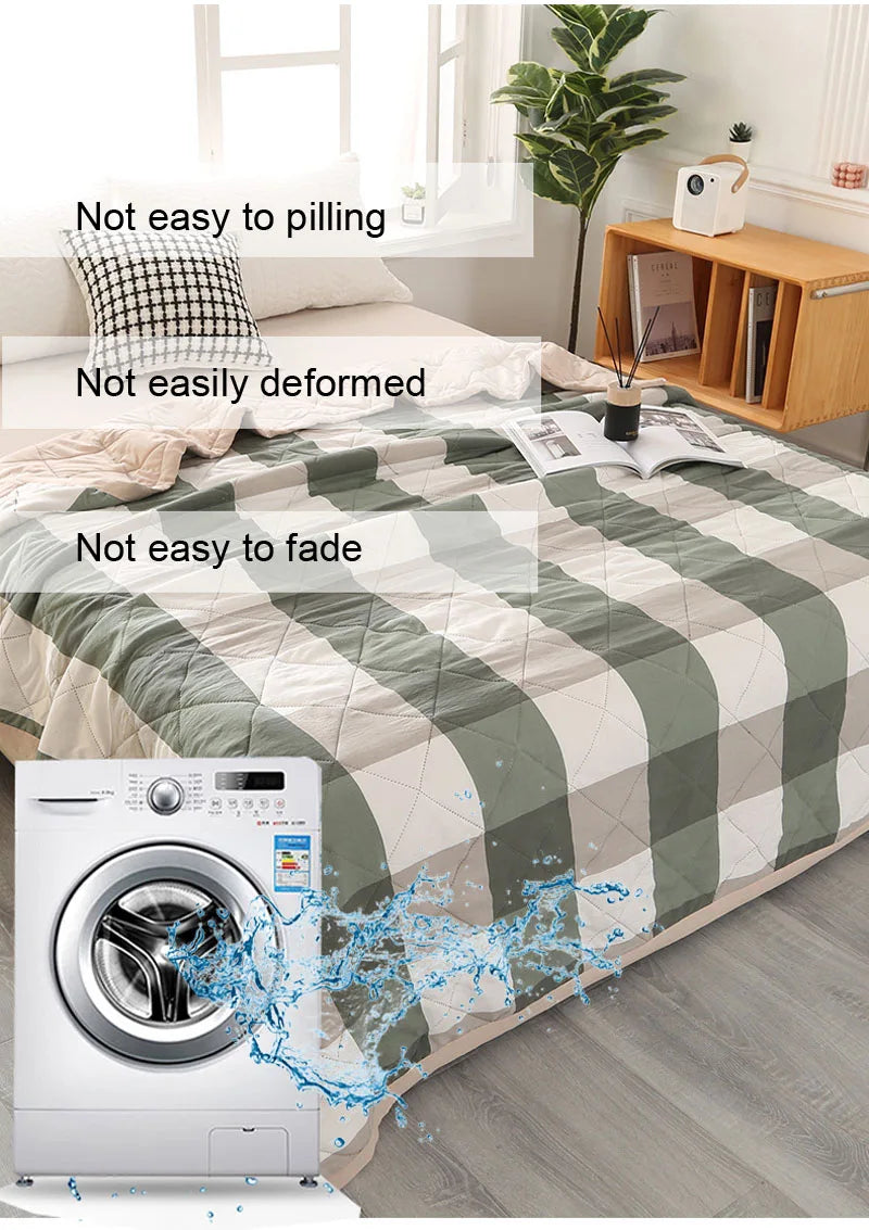 Plaid Summer Quilt – Lightweight Washed Cotton Comforter & Bedspread