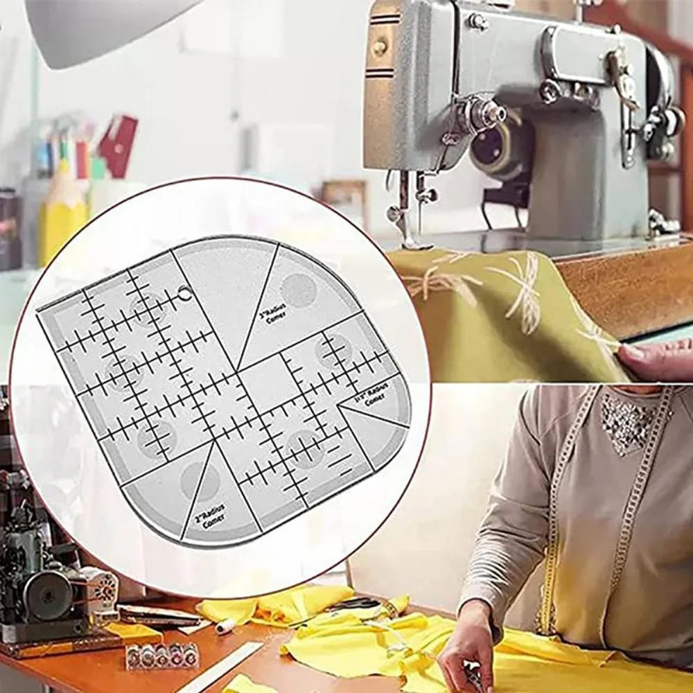 Non-Slip Curved Corner Acrylic Quilting Ruler – 6" Square Patchwork Sewing Template