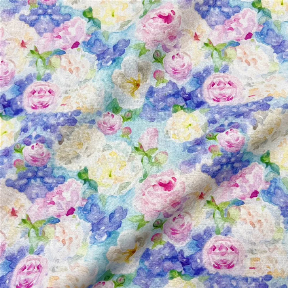 Oil Painting Watercolor Floral Print Fabric | 110cm Wide | Retro DIY Sewing