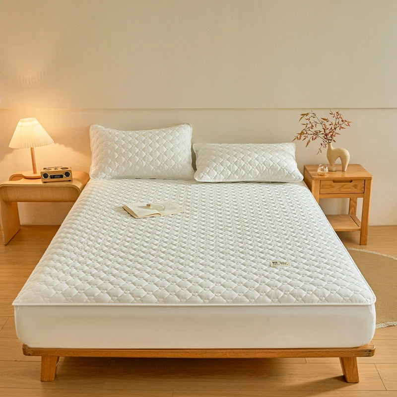 Feng Yu Qing 100% Cotton Quilted Fitted Sheet – 400TC Mattress Protector, Multiple Sizes