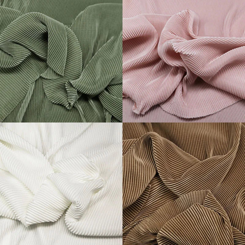 Striped Pleated Elastic Knit Fabric – 100% Polyester, 150cm Wide – For Dresses, Wide-Leg Pants & Designer Apparel