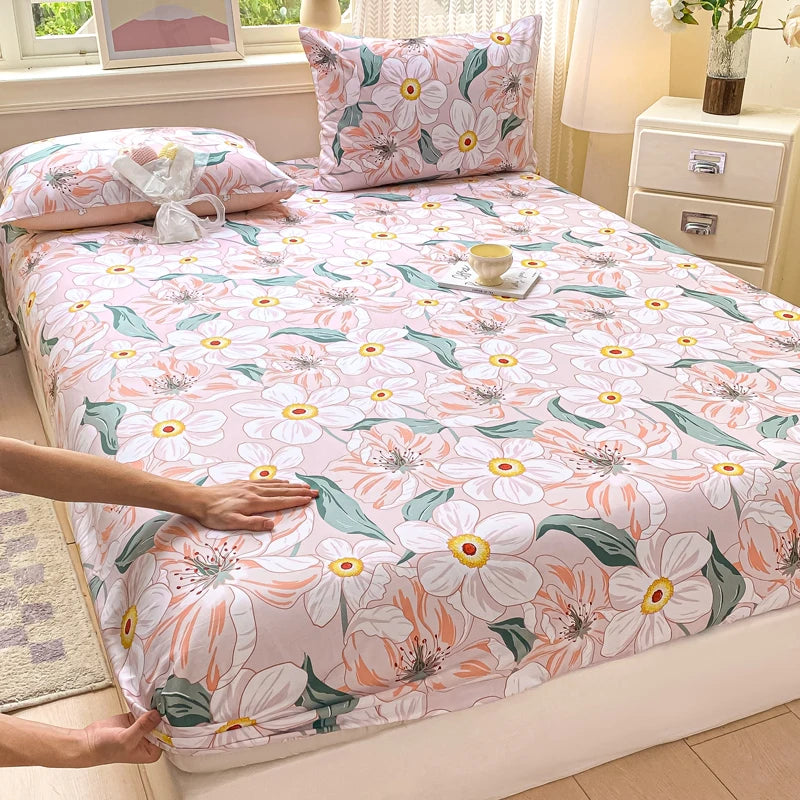 Floral Print Fitted Sheet - 500TC Polyester - 1pc or 3pc Set