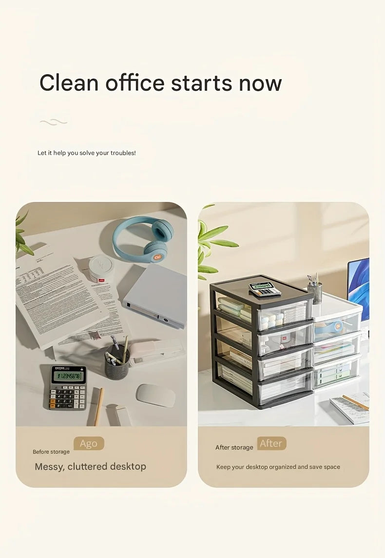 Japanese Style Desktop Storage Box-Transparent Drawer Organizer for Cosmetics,Stationery & Office Supplie,Student Desk Organizer