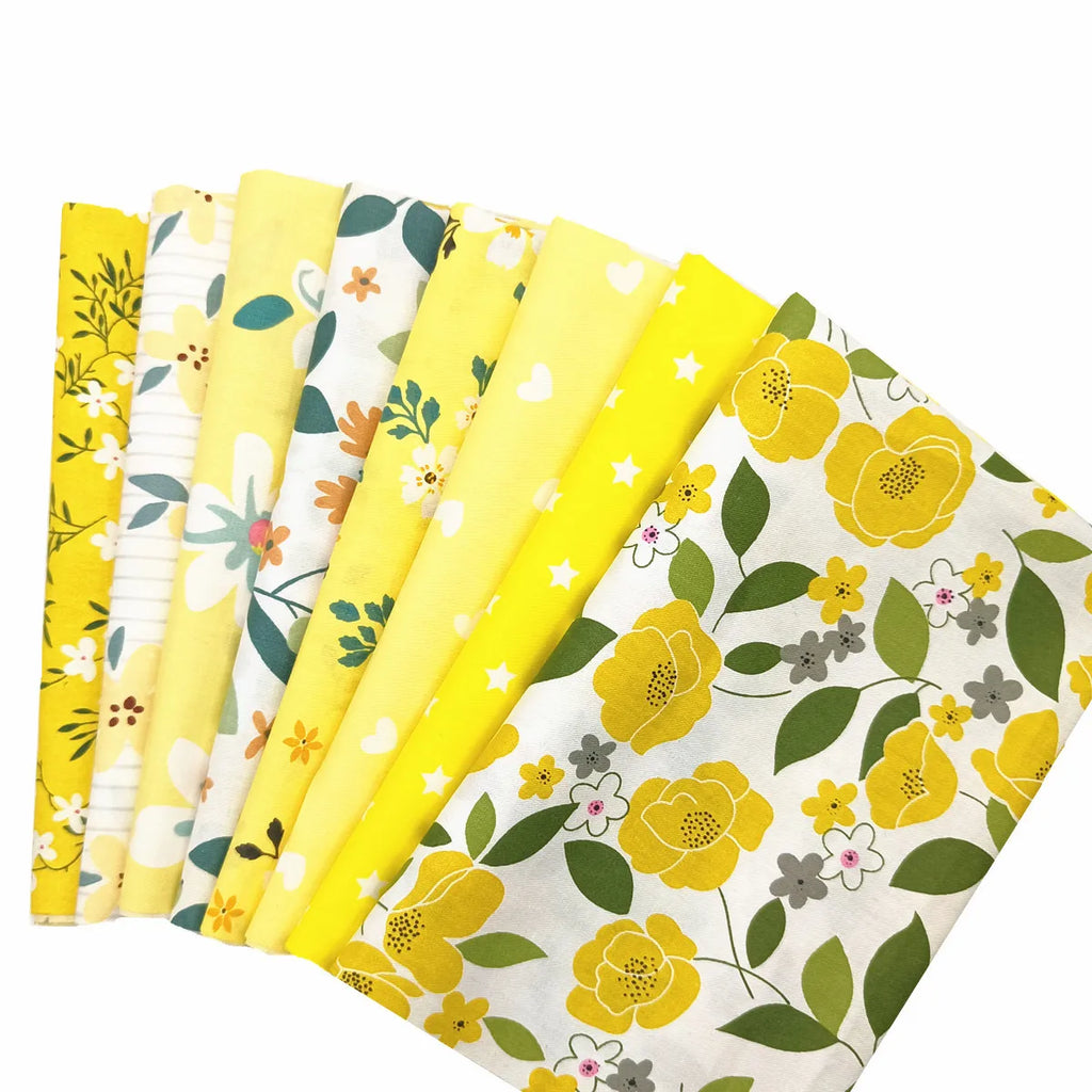 8-Piece Precut Quilted Fabric Squares – Yellow Tones, DIY Patchwork & Quilting