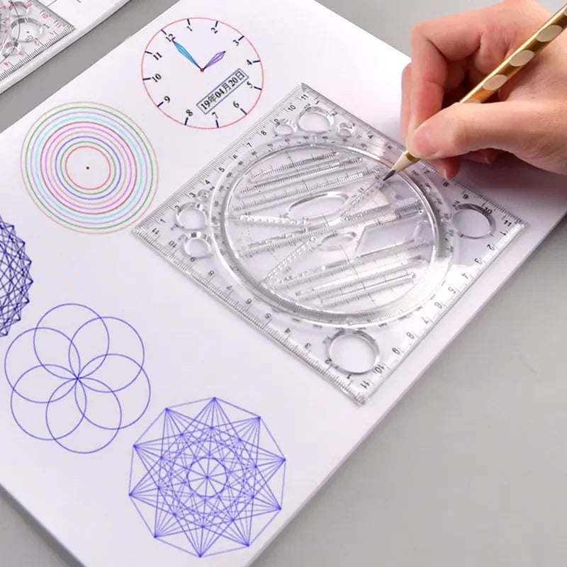 Regla de Plantilla de Dibujo Giratoria Multifunción – Herramienta de Círculo, Elipse y Arco para Acolchado y Diseño de Patrones
