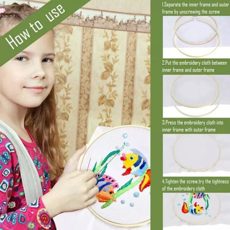 Round Bamboo Embroidery Hoops — Set of 10 (3–12 inch)
