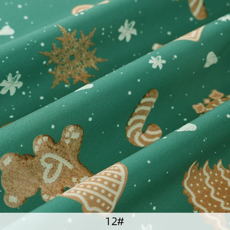 Tela estampada de pan de jengibre navideño y festivo – 100% poliéster, 150 cm de ancho