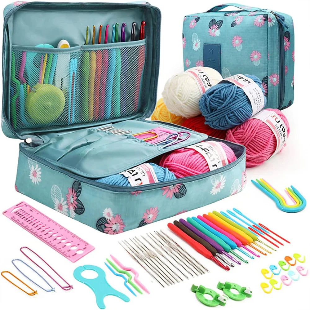 Juego de ganchillos ergonómicos y kit para principiantes — Lana, agujas de acero y suministros de tejido | 8 tipos