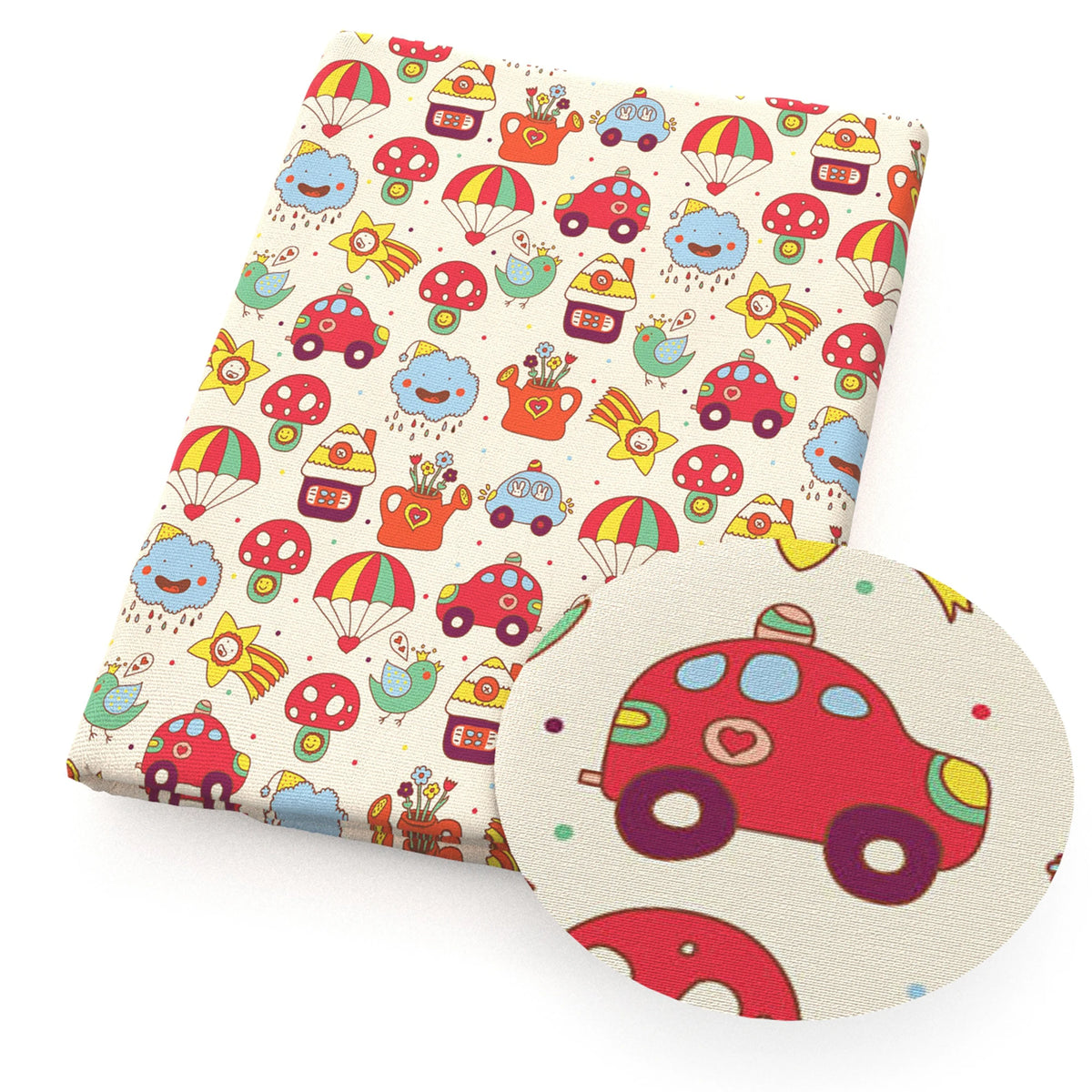 Mushroom & Animals Print Cotton Fabric — 50×145cm Half Meter | Quilting & Patchwork