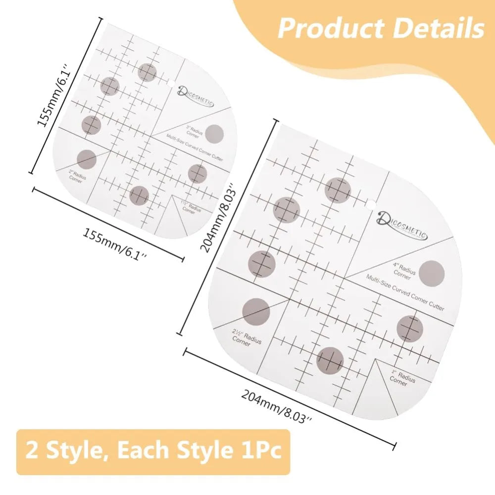 Curved Corner Acrylic Quilting Ruler Set (2 Styles, 2 Pcs)