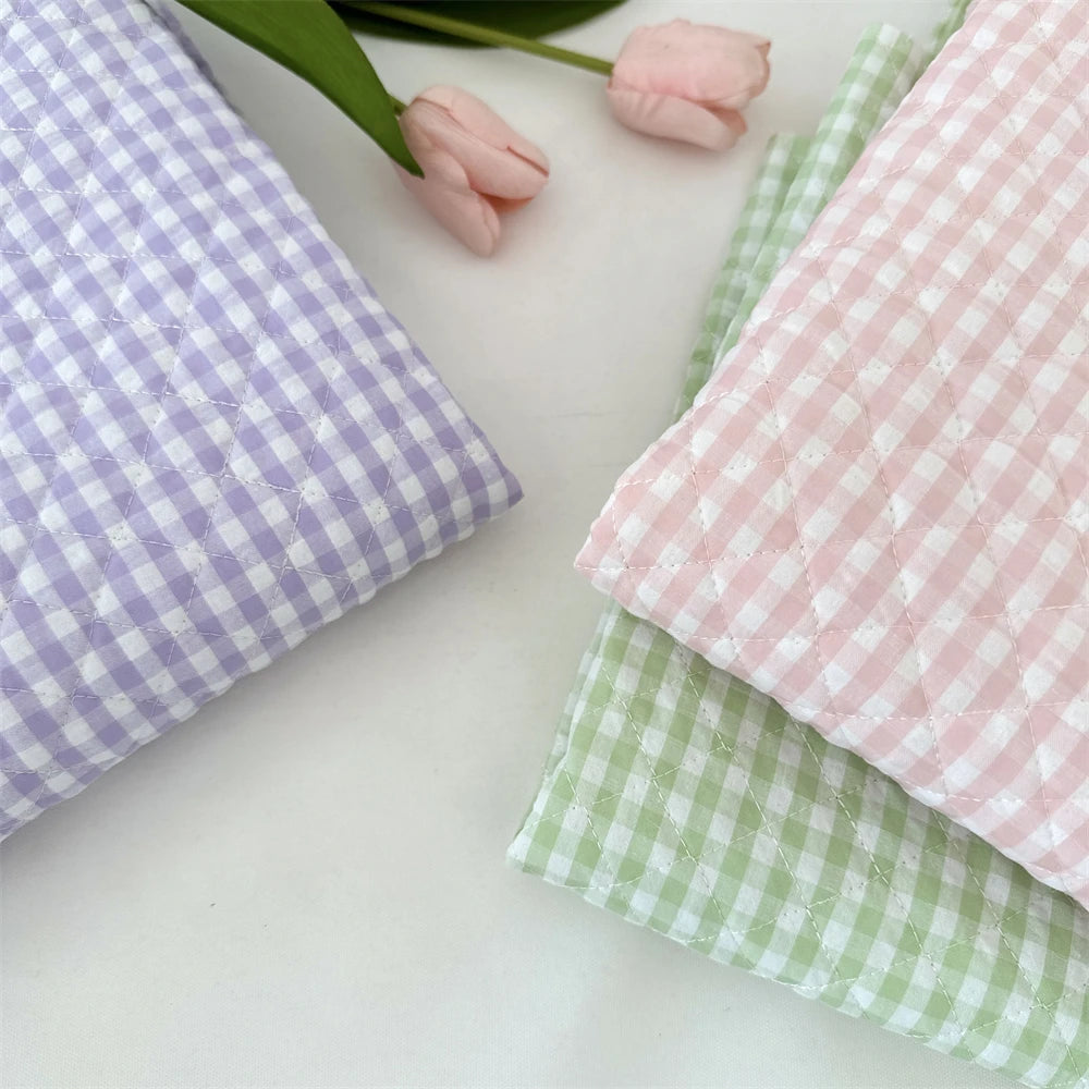 Quilted Cotton Padded Composite Fabric – 57" × 20" Color-Block Plaid Panel | Clothing Lining & Cushion Sewing