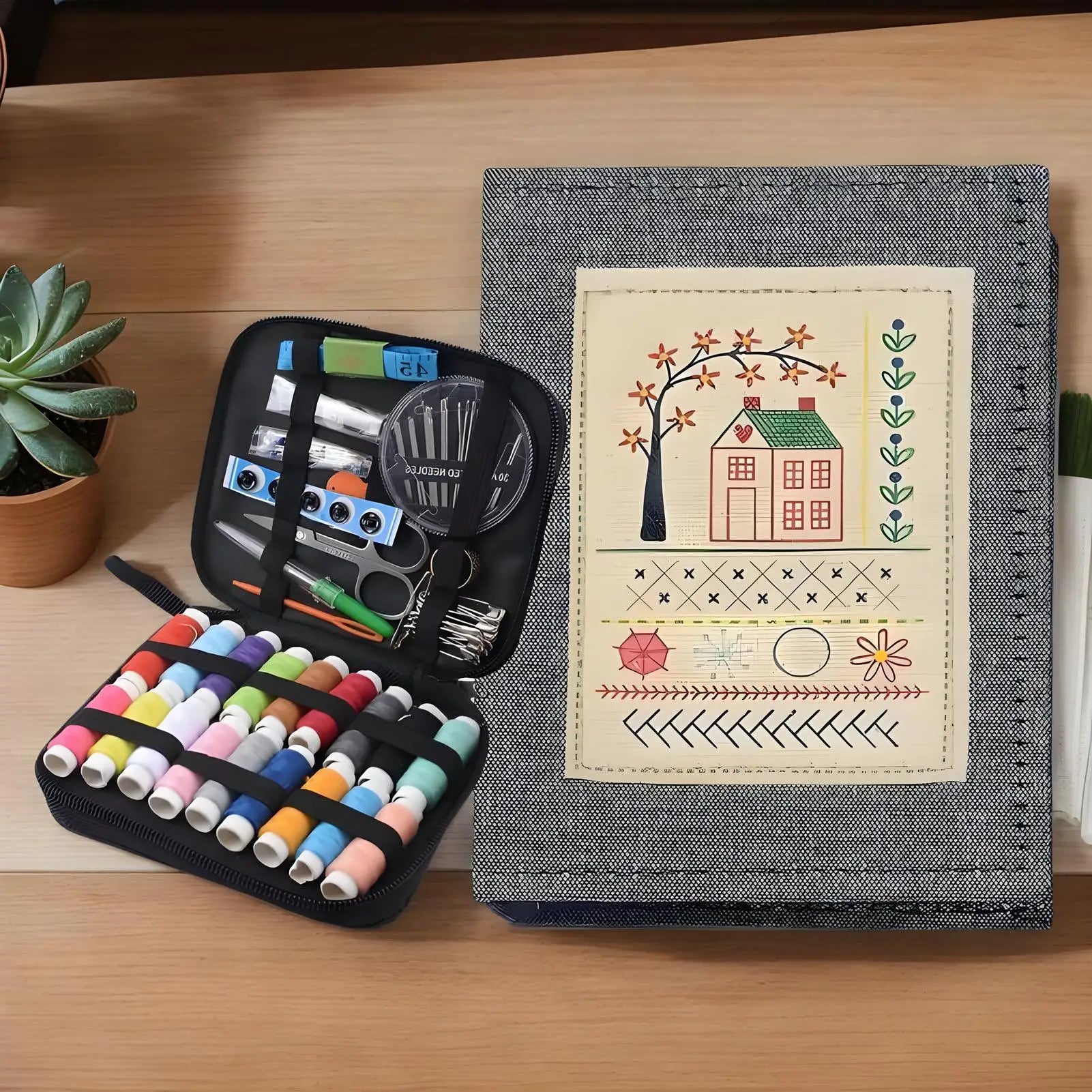 Chinese Style Embroidery Stitches Book Set – Hoop, 50-Color Threads & 10-Page Stitch Atlas