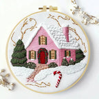 Pink House Embroidery Starter Kit – DIY Needle Art | 15x15cm or 20x20cm