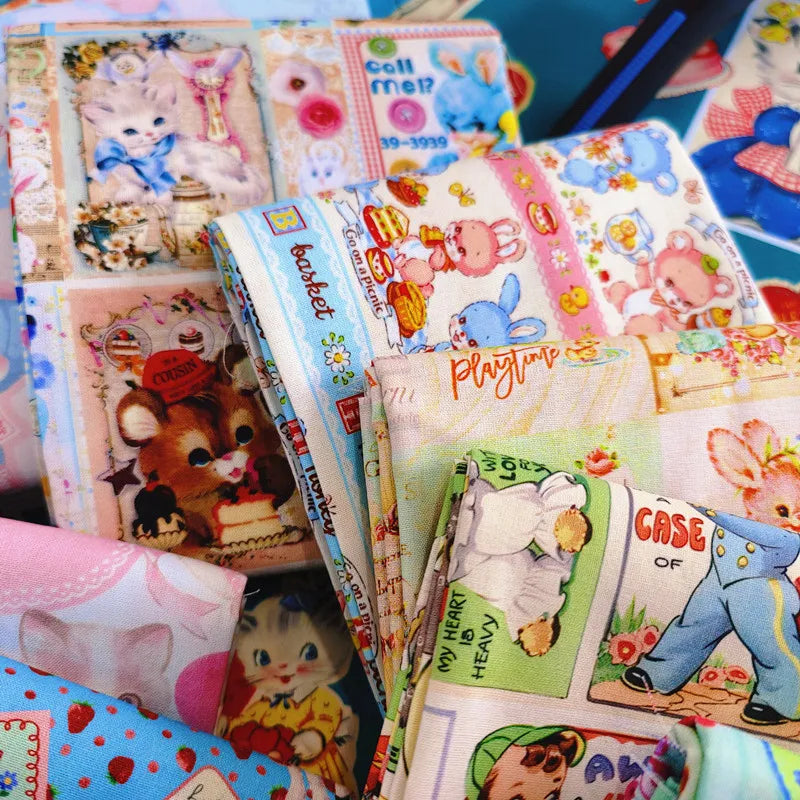 Kawaii Cat & Deer Print Organic Cotton Fabric – 110cm Wide | Kids Clothes, Quilting & DIY Sewing