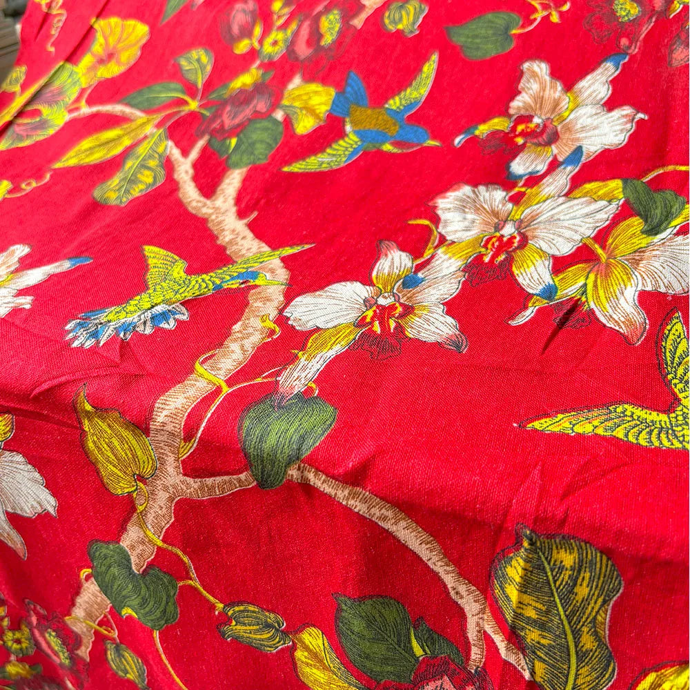 Floral & Bird Print Linen Cotton Fabric – 145cm Wide, Sold by 50cm – For Quilting, Upholstery, Bags & Home Décor