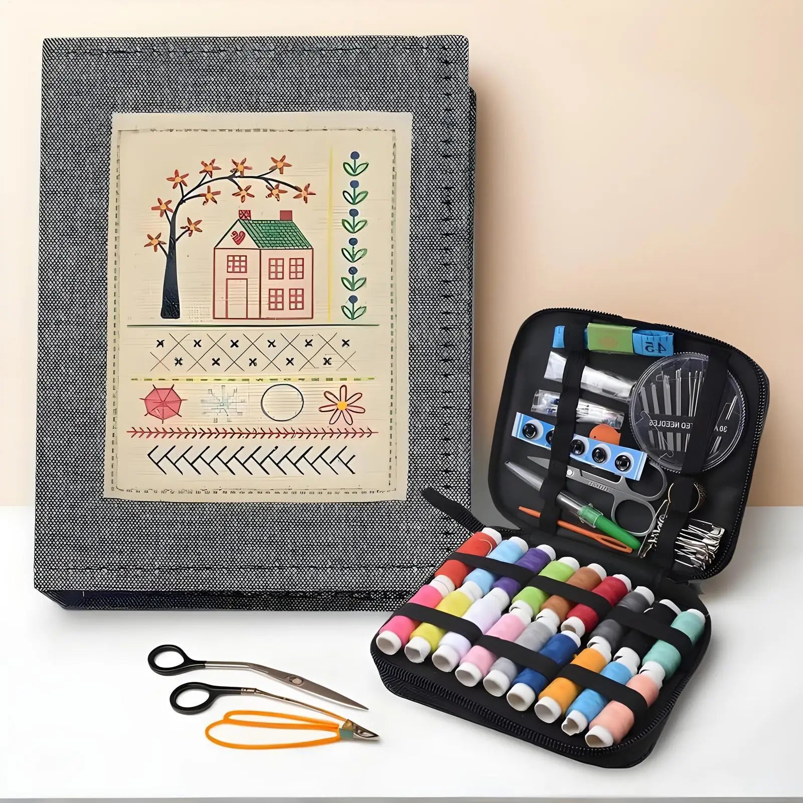 Chinese Style Embroidery Stitches Book Set – Hoop, 50-Color Threads & 10-Page Stitch Atlas