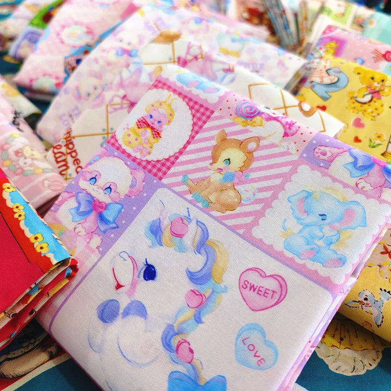 20S Cotton Cute Showa Kawaii Cat Deer Print Fabric DIY Quilting Needlework Material Sewing Dress Kids Clothes Fabrics