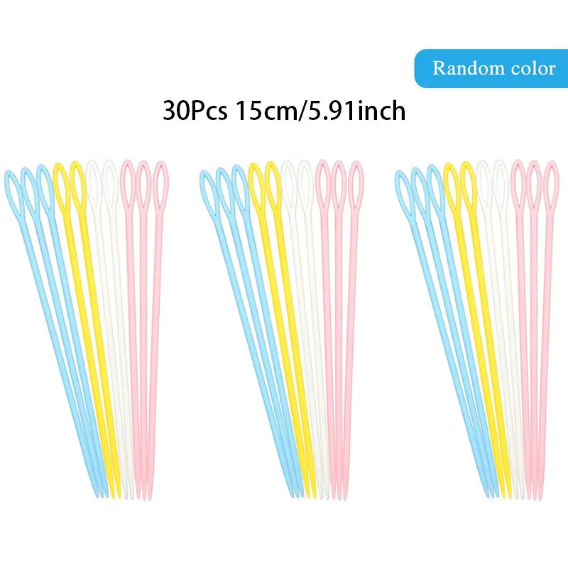 Agujas de coser de plástico de ojo grande, 30 unidades – Agujas coloridas de seguridad para enlazar y para lana para manualidades