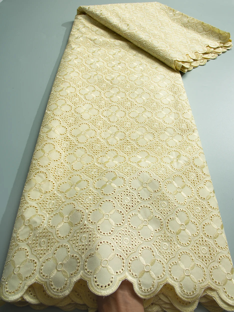 African Swiss Voile Cotton Lace Fabric – 5 Yards | Nigerian Embroidered Lace for Men’s & Women’s Clothing & DIY Sewing