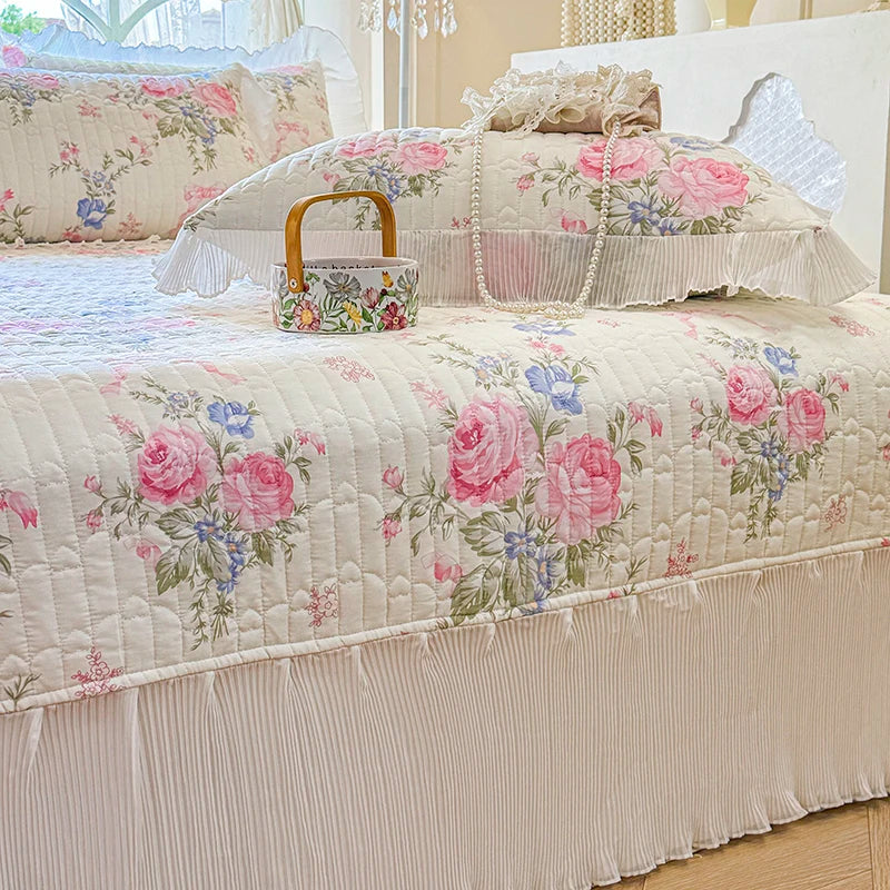 100% Cotton Quilted Bedspread – Lace Style Bed Cover | 240×245 or 265×245 cm