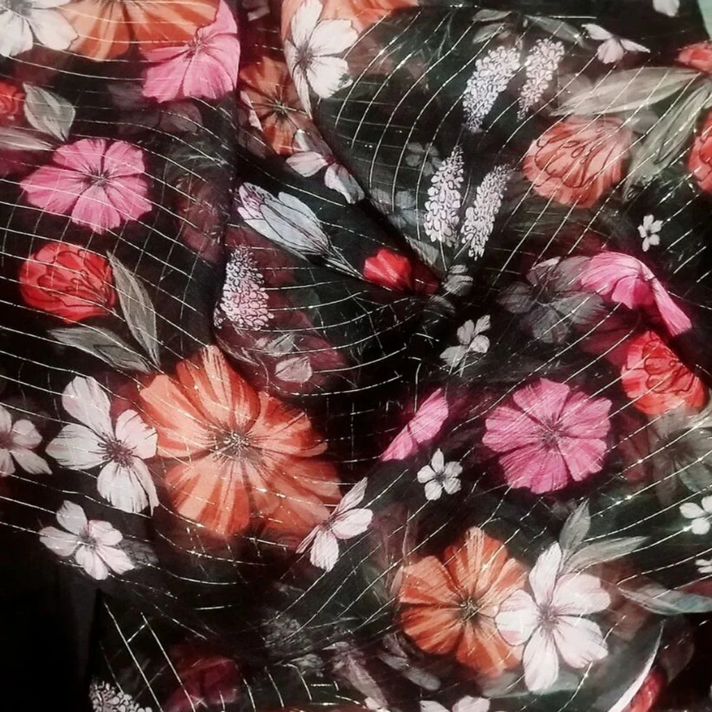 Floral Print Silk-Cotton Blend Fabric – 135cm Wide, 9-10mm | Dresses, Blouses & Luxury DIY Sewing