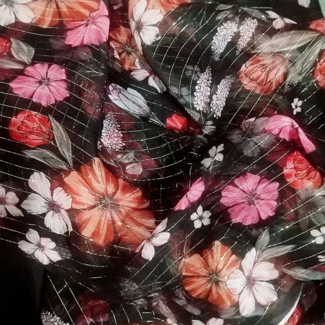 Floral Print Silk-Cotton Blend Fabric – 135cm Wide, 9-10mm | Dresses, Blouses & Luxury DIY Sewing