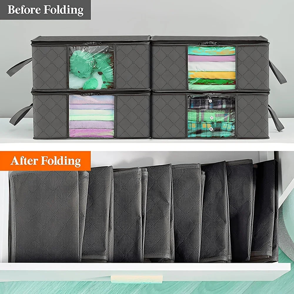 35L Foldable Fabric Storage Bag with Clear Window – Quilt & Blanket Organizer Box