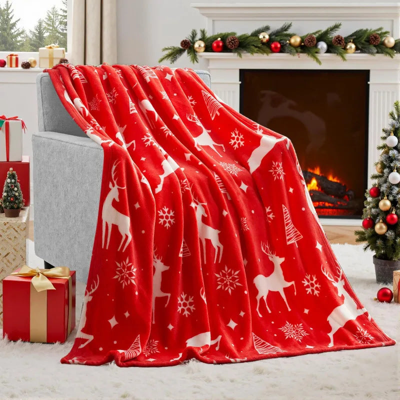 Manta de franela navideña roja de invierno, suave y cómoda para sofá, cálida manta de felpa navideña, decoración navideña, mantas multifuncionales