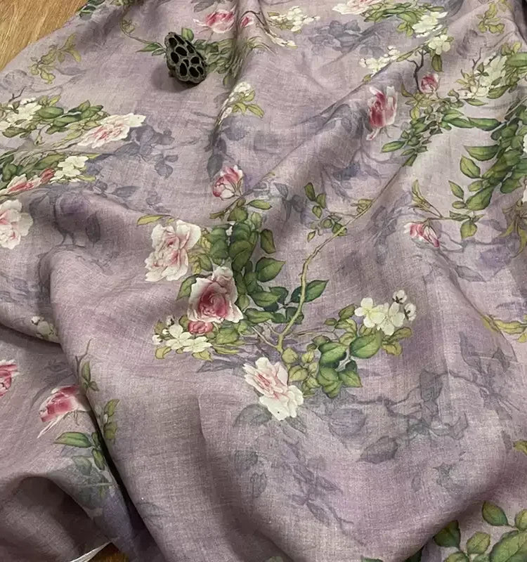 Purple Floral Print 100% Ramie Fabric | 138cm Wide | Summer Sewing & Quilting