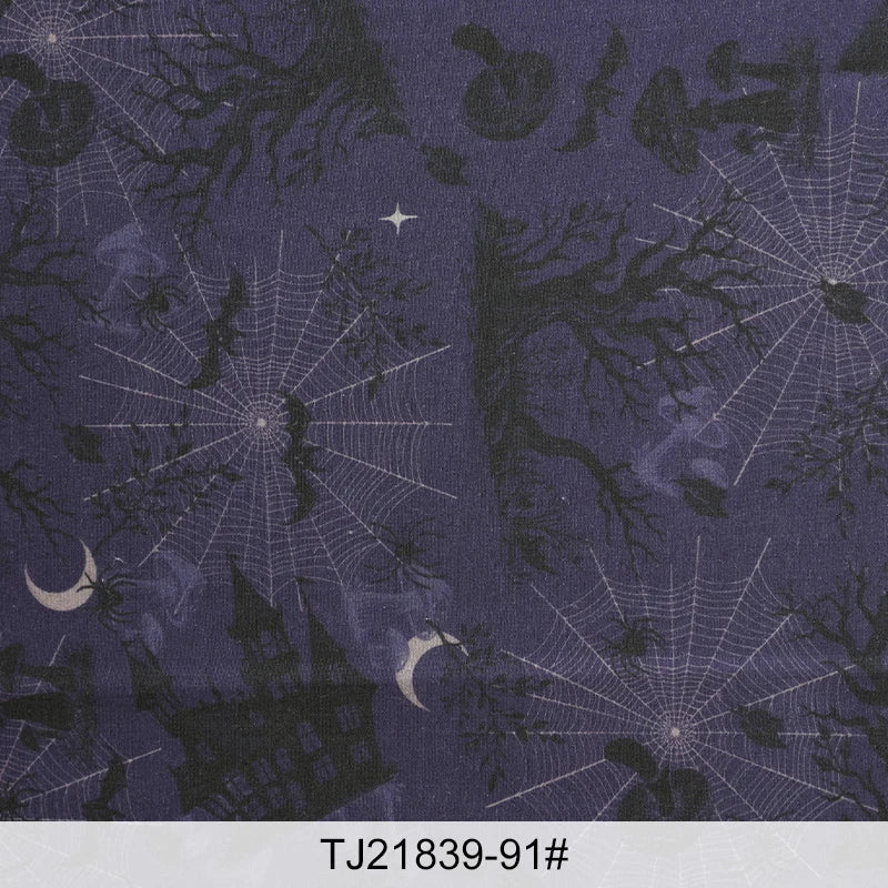 Halloween Print Fabric – Spiderweb, Ghost & Holiday Motifs | 100% Polyester, 150cm Wide