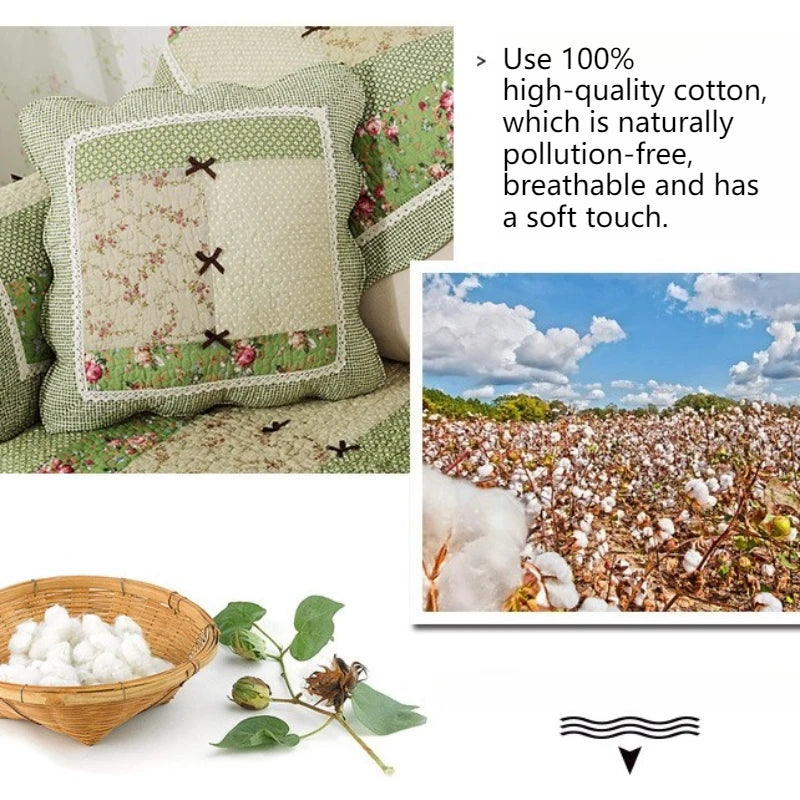 100% Cotton Quilted Sofa Cover – Anti-Slip Patchwork Floral Slipcover