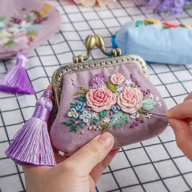 DIY Floral Handbag & Wallet Embroidery Kit – 4 Design Options