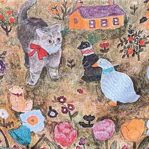 Whimsical Cat & Animal Jacquard Throw Blanket — Polyester-Cotton Blend