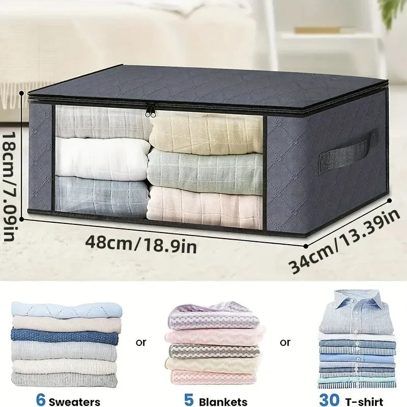 35L Foldable Fabric Storage Bag with Clear Window – Quilt & Blanket Organizer Box