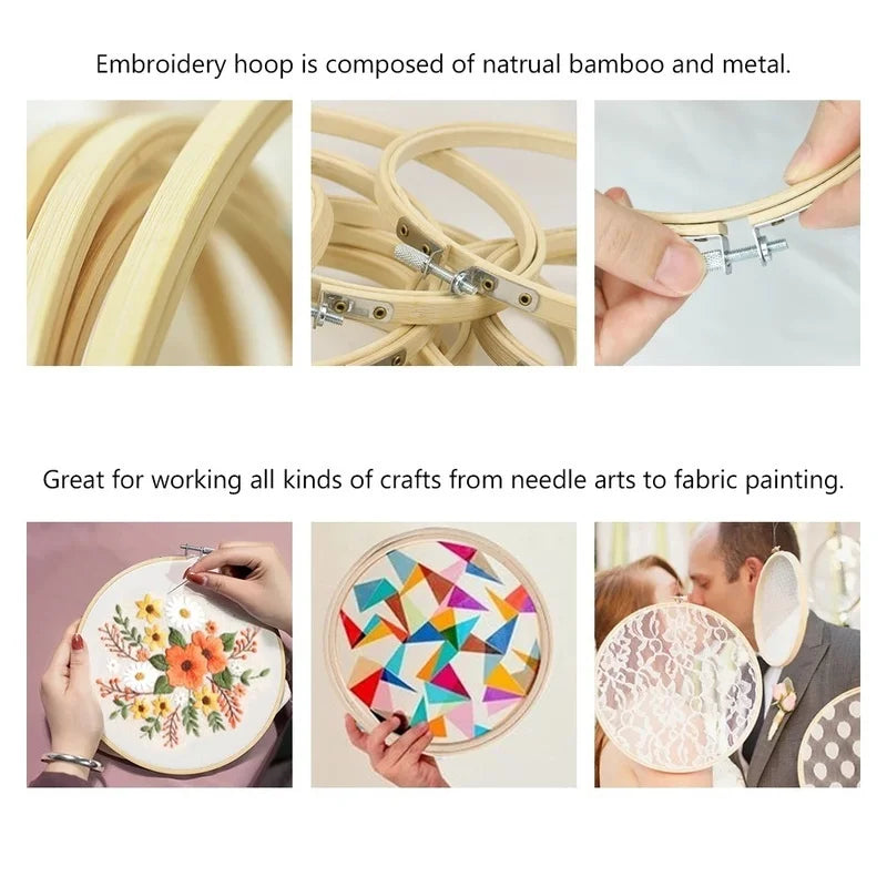 Round Bamboo Embroidery Hoops — Set of 10 (3–12 inch)