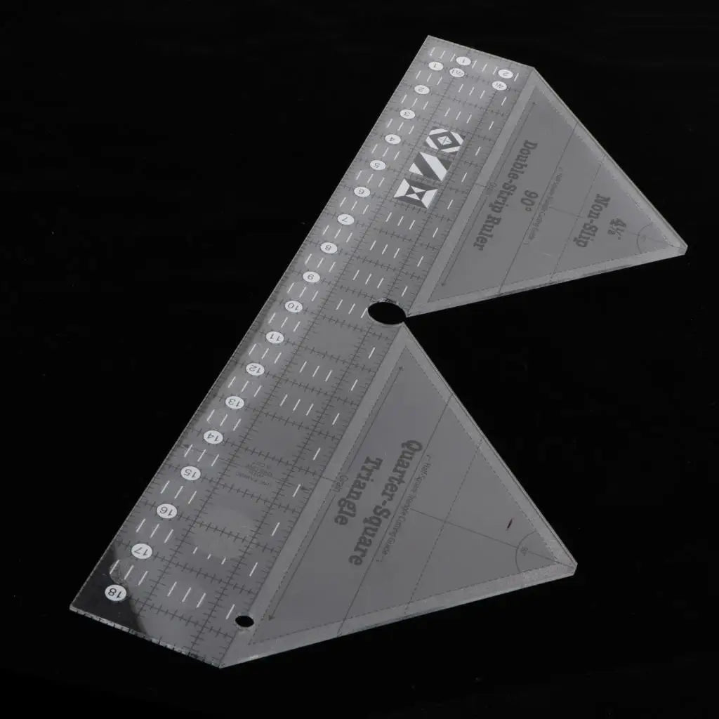 Multipurpose Clear Acrylic Quilting Ruler – Double Strip & Triangle Template, 18.5" x 7"