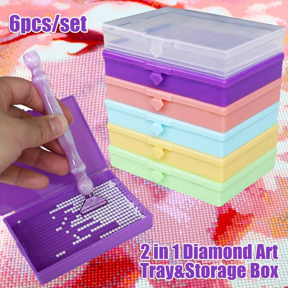 Juego de 6 bandejas para perforación y caja de almacenamiento para pintura de diamante – Organizador de cuentas 2 en 1 para manualidades DIY
